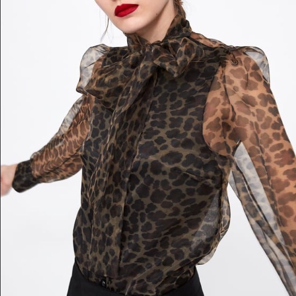 Zara Tops - LAST ONE SIZE XL!! LEOPARD PRINT ORGANZA BLOUSE